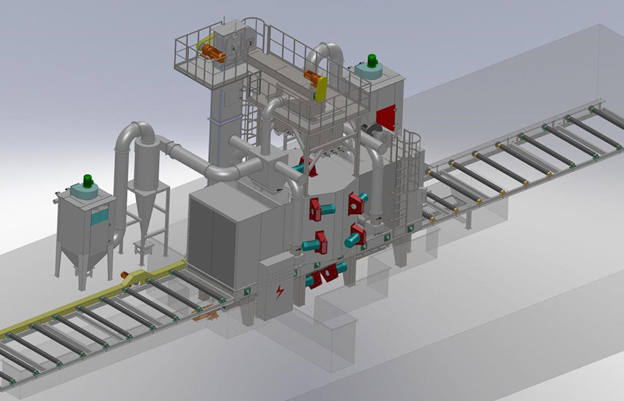 大型鋼結(jié)構(gòu)輥道通過式拋丸清理機(jī)